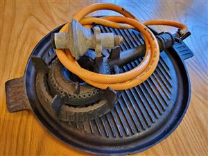 Large Heavy Cast Iron Griddle Grill + Cast Iron Gas Burner - Camping / Braai