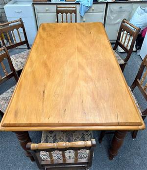 Real antique yellow wood table and chairs