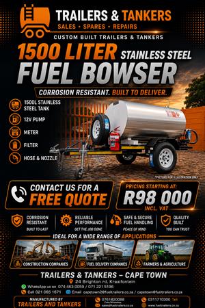 1500 Liter stainless steel fuel bowser