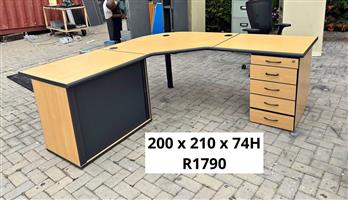 OFFICE LSHAPE DESK WITH DRAWERS AND STORAGE CABINET