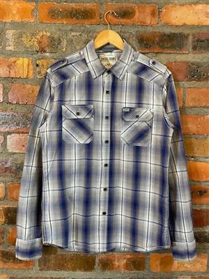 Diesel Men's Blue Check Cotton Adjustable Sleeve Shirt - Medium