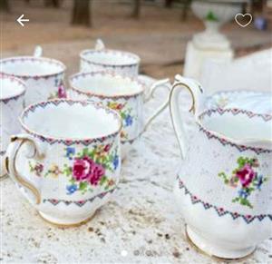 Royal Albert “Petit Point” Vintage Tea Set with Milk Jug & Sugar Bowl – England