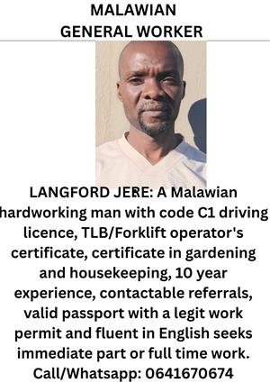 GENERAL WORKER SEEKS WORK