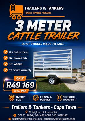 3m non braked cattle trailer