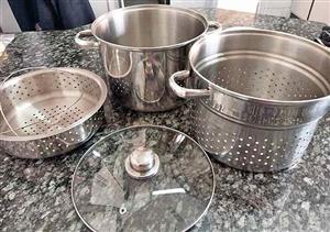 Pasta pot with pasta insert and steamer insert for sale