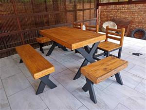 Wooden benches and patio sets