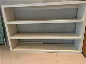 White cabinet/ bookshelf / display unit  Length 160cm Width 35cm Height 103cm. Camps Bay