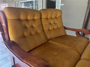 7 seater imbuia wood lounge suite .