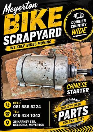 Starter motors.  Meyerton Bike Scrapyard. New and secondhand spares. We stripping Bikes, Quads, Off