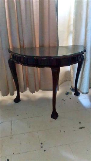 MAGNIFICENT  HIGHLY Polished Genuine BALL & CLAW ANTIQUE Half Moon TABLE. EXQUISTELY Scalloped