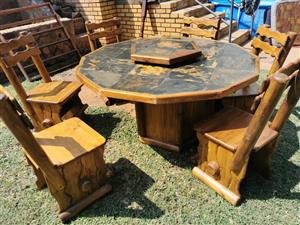 6 seater solid wood and slate set