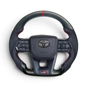 Toyota Land Cruiser 300 Style Carbon Fibre Steering Wheel With Red Stitching For Toyota Hilux, Fortuner & Land Cruiser 2012+