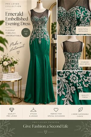 Custom Designer Emerald Green Matric Dance / Evening Gown – Worn Once