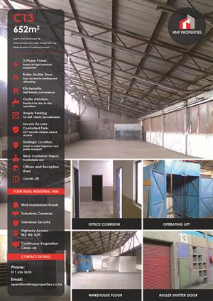 C13 – 652m² Factory, Warehouse, Storage Space To Let