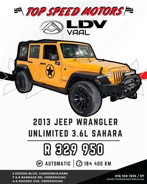 2013 JEEP WRANGLER UNLIMITED 3.6L SAHARA