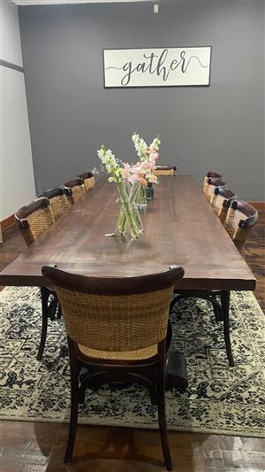 Dining suite- Solid wood 2,8m table with 10 Coricraft chairs 