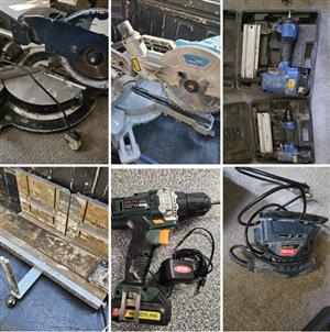 Building tools (Mitre saws, nail guns, mitre box, drill, mouse sander)