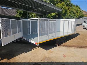 Double Axel Trailer, has a lock up luggage box. Size: 5m x 2.1m. Fully licensed.