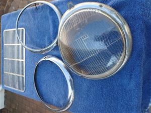 PORSCH OR BEETLE SPARES oval head lamp complete x1 chrome rings x2 boot grill x1