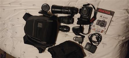 Wildlife camera bundle. Pentax camera, 3 lenses, bag, and more