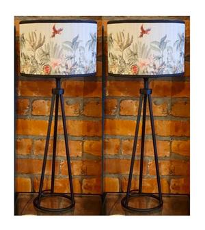 Pair of Tall Metal Bedside / Side Table Lamps with Bamboo Shades