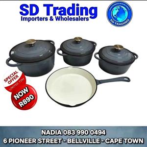Premium 7-Piece Cast Iron Enamel-Coated Pot Set