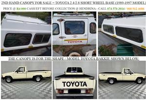 2ND HAND CANOPY FOR SALE TOYOTA 2.4/2.8 SHORT WHEEL BASE (1989-1997 MODEL) 