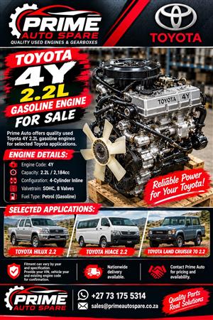 Used Toyota 4Y 2.2L Petrol Engine For Sale.