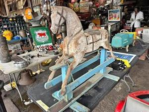 Antique Wooden Rocking Horse On Stand (420mm x 1030mm x 610mm)