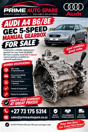 Audi A4 B6 GEC 5-Speed Gearbox Available.