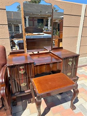 Antique ball and claw dressing table with chair and swing mirrors