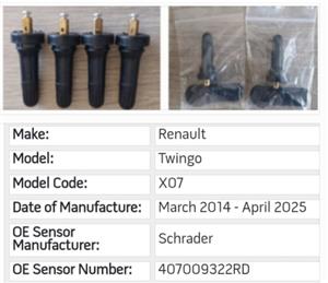Renault Twingo TPMS tyre pressure monitor sensors 