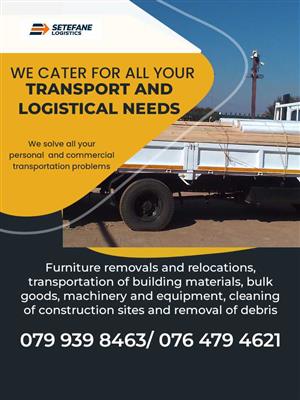 transport available for moving, delivery of bulk goods, building materials, etc.