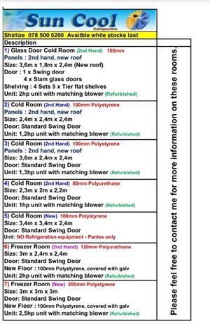 Cold Rooms and Freezer rooms for sale