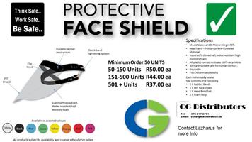 Quality protective face shields available at CG Distributors