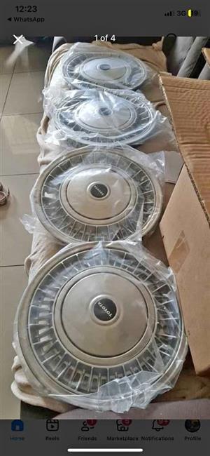 TOYOTA QUANTUM 87s METAL WHEEL CAPS 14". NOT ORIGINAL.(4). BRAND NEW. NOT ORIGINAL