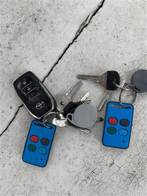found: 2 sets of keys, one with toyota remote, both have remotes and magnetic tags as well as keys. Tamboerskloof area