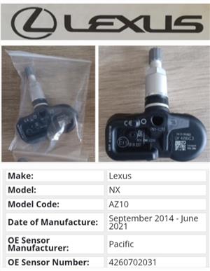 Lexus NX TPMS tyre pressure monitor sensors 