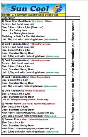 Cold Room and Freezer Rooms for sale!