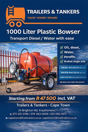 1000 LITER POLYURETHANE Mini tanker/ Fuel trailer/ Diesel Bowser