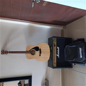 1 Yamaha semi acoustic guitar + case & 100 Marshal amplifier with case