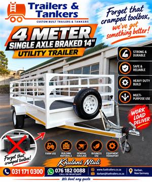 4 METER SINGLE AXLE UTILITY TRAILER BRAKED AXLE - 1500KGS