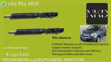 Nissan Micra 1.5 Delphi diesel injectors for sale, new also available 