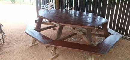 8-10 seater patio table & bench