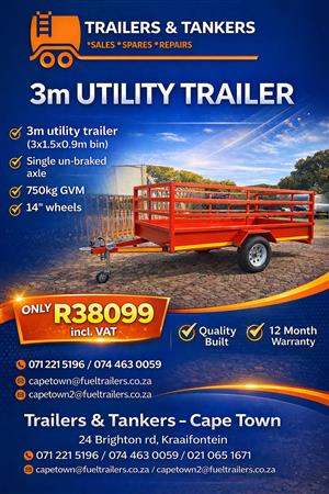 3m Utility trailer unbraked