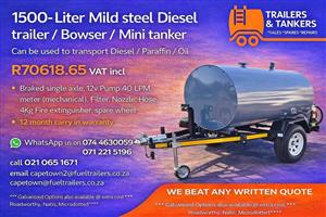 Mini Tanker/ Fuel Trailer Diesel Bowser 1500 Liter MILD STEEL