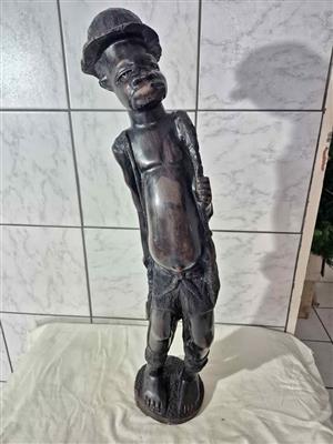 Large 87cm vintage, hand-carved wooden sculpture of an African man
