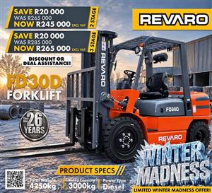 Special on Revaro FD30 forklifts now on