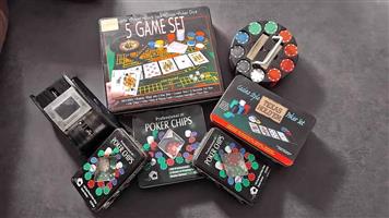 5 in one game set, poker set and lots of  poker chips