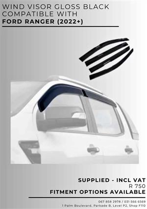 WIND VISOR GLOSS BLACK COMPATIBLE WITH FORD RANGER 2022+